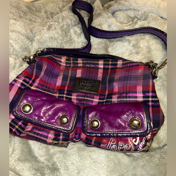 Coach 16120 Poppy Metallic Tartan Shoulder Handbag Purse - Picture 4 of 6